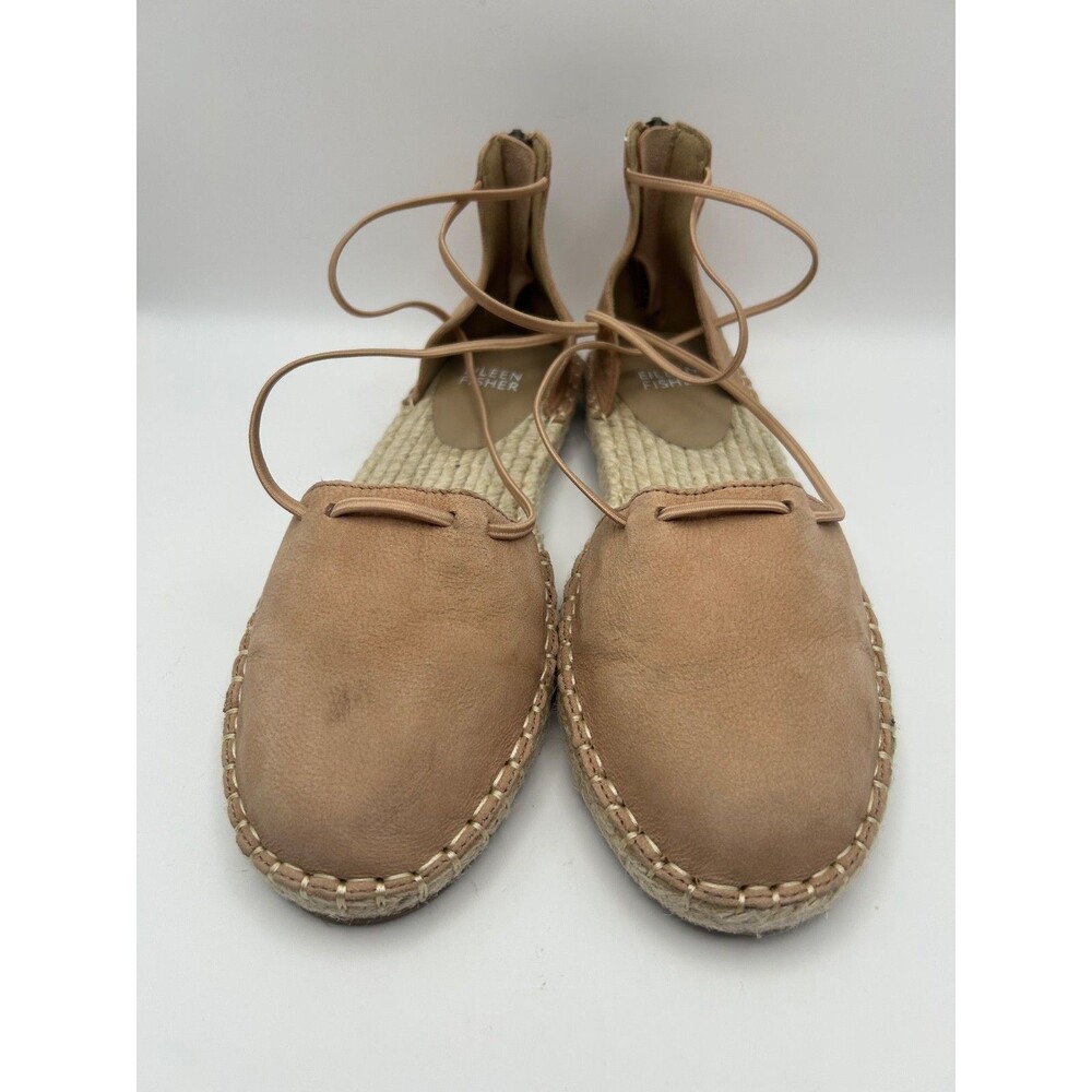 Eileen Fisher Lee Espadrille Flat Women's Sandals Leather Ecru Size 6 Strappy - Picture 2 of 6